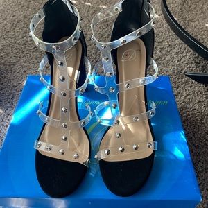 Women’s clear and black block heel size 11